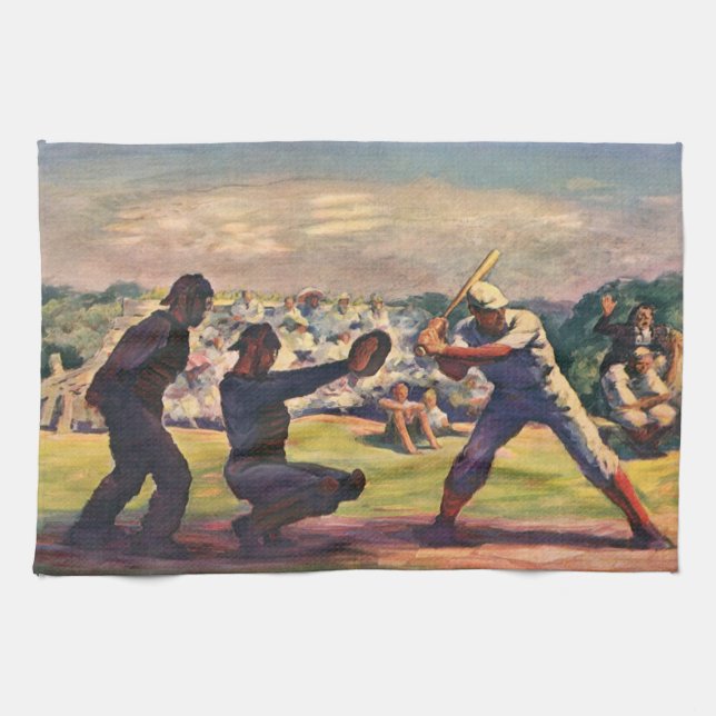 Vintage Baseballspieler Geschirrtuch (Horizontal)