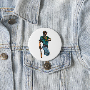 Vintage-Baseballspieler Retro-Sportkunst Button
