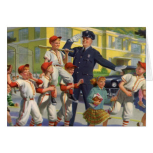 Vintage Baseballspieler und Polizeiwache