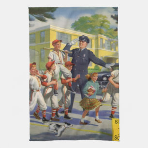 Vintage Baseballspieler und Polizeiwache Geschirrtuch