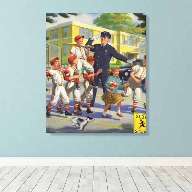 Vintage Baseballspieler und Polizeiwache Leinwanddruck (Insitu (Holzboden))