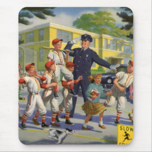 Vintage Baseballspieler und Polizeiwache Mousepad