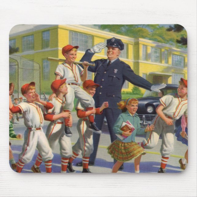 Vintage Baseballspieler und Polizeiwache Mousepad (Vorne)