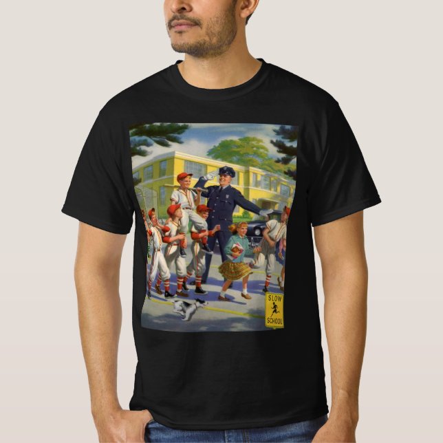 Vintage Baseballspieler und Polizeiwache T-Shirt (Vorderseite)