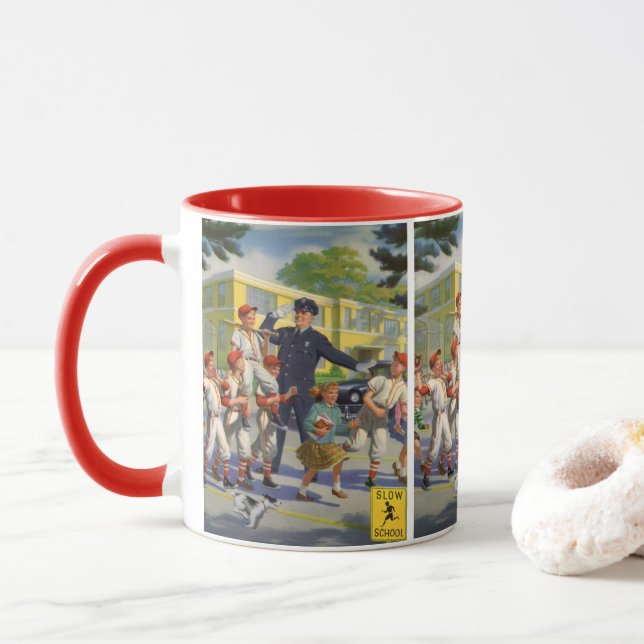 Vintage Baseballspieler und Polizeiwache Tasse (Mit Donut)