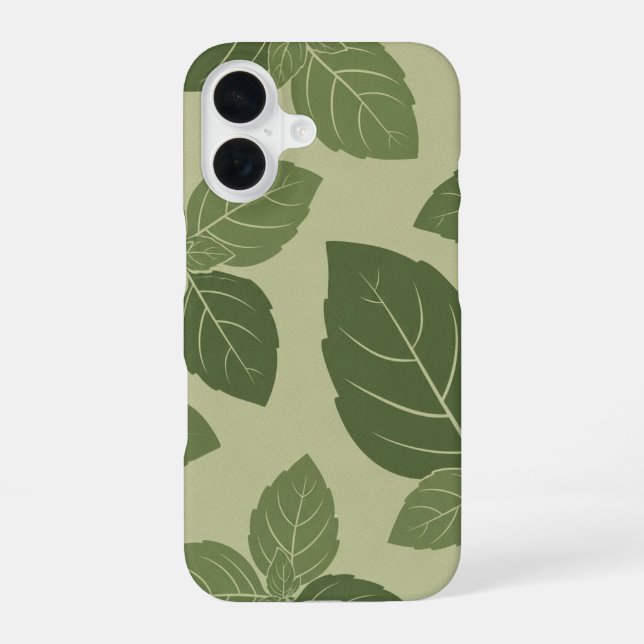 Vintage Basil Leaf Pattern iPhone 16 Hülle (Rückseite)