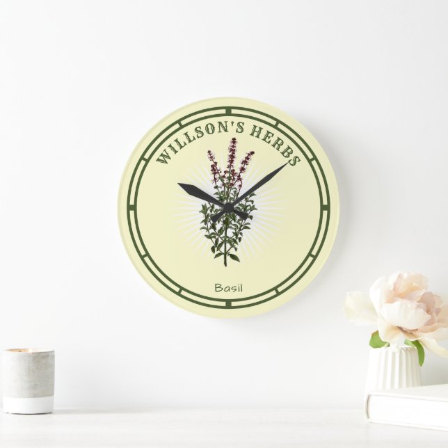 Vintage Basilika Herb Keramik Große Wanduhr (Zuhause)