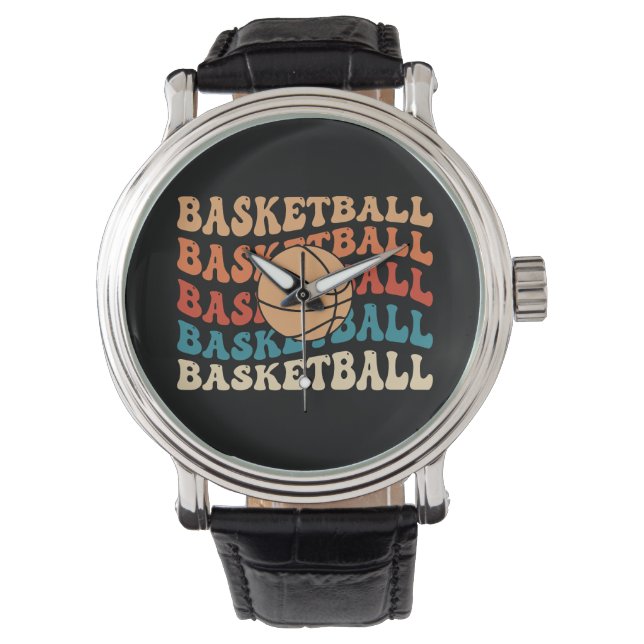 Vintage Basketball Retro Sporttypografie Armbanduhr (Vorderseite)
