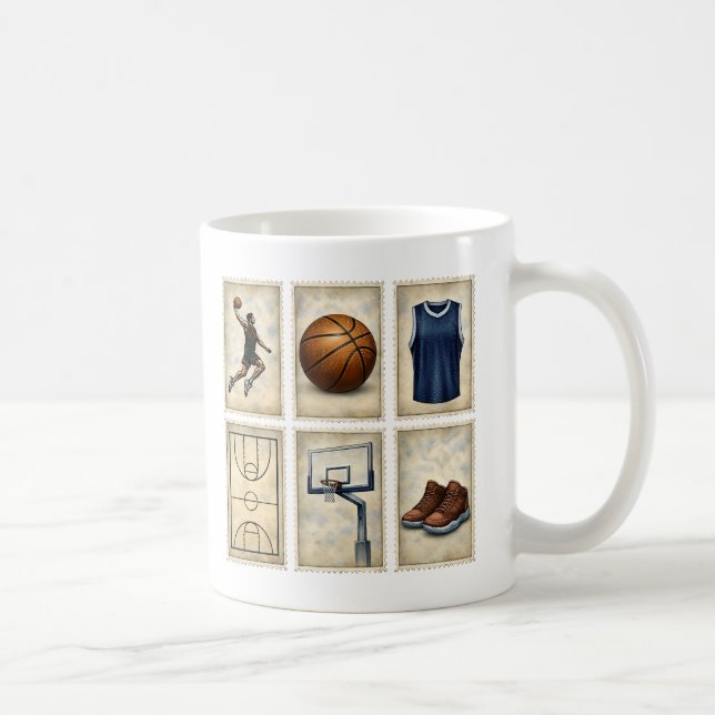Vintage Basketball Stamps Sports Collection Kaffeetasse (Rechts)