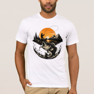 Vintage Bass-Angler-Design mit Sonnenuntergang T-Shirt