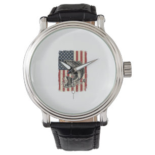 Vintage-Bass-Fischen-Amerikanisches-Flag-Shirt-Des Armbanduhr