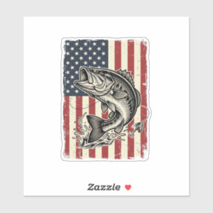 Vintage-Bass-Fischen-Amerikanisches-Flag-Shirt-Des Aufkleber