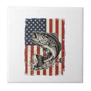Vintage-Bass-Fischen-Amerikanisches-Flag-Shirt-Des Fliese