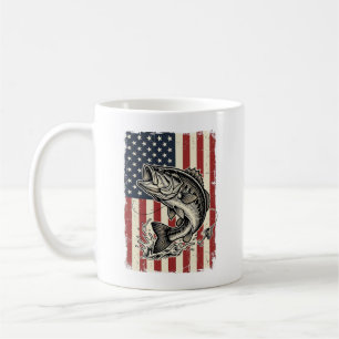 Vintage-Bass-Fischen-Amerikanisches-Flag-Shirt-Des Kaffeetasse