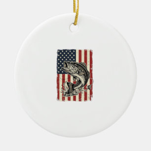 Vintage-Bass-Fischen-Amerikanisches-Flag-Shirt-Des Keramik Ornament