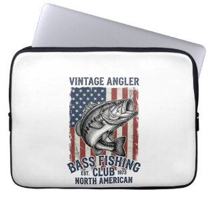 Vintage-Bass-Fischen-Amerikanisches-Flag-Shirt-Des Laptopschutzhülle