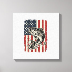 Vintage-Bass-Fischen-Amerikanisches-Flag-Shirt-Des Leinwanddruck