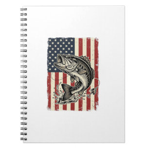 Vintage-Bass-Fischen-Amerikanisches-Flag-Shirt-Des Notizblock
