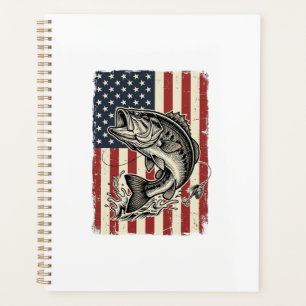 Vintage-Bass-Fischen-Amerikanisches-Flag-Shirt-Des Planer