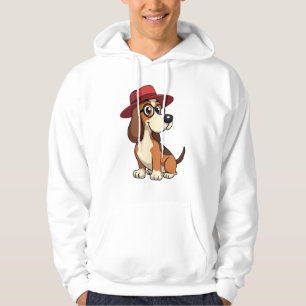 Vintage-Basset-Hound-Cartoon mit roter Mütze Süßer Hoodie