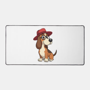 Vintage-Basset-Hound-Cartoon mit roter Mütze Süßer Schreibtischunterlage