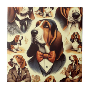 Vintage Basset Hound Illustration Fliese
