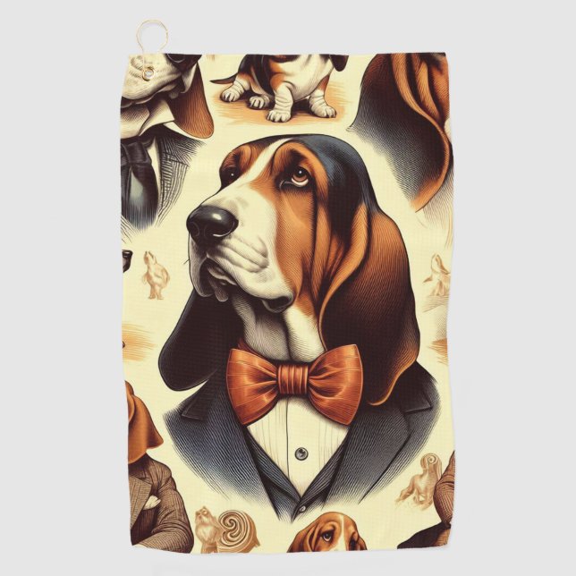 Vintage Basset Hound Illustration Golfhandtuch (Vorderseite)