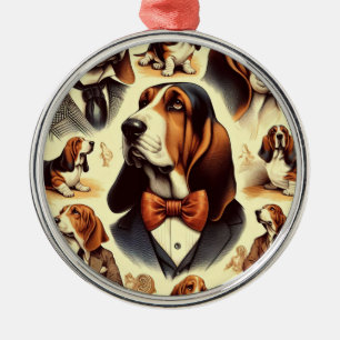 Vintage Basset Hound Illustration Ornament Aus Metall