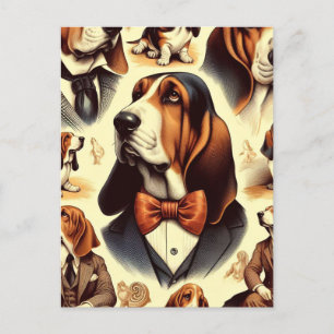 Vintage Basset Hound Illustration Postkarte