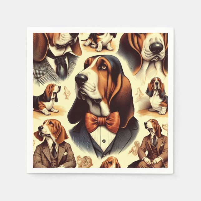 Vintage Basset Hound Illustration Serviette (Vorderseite)
