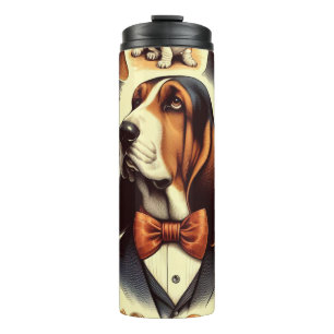 Vintage Basset Hound Illustration Thermosbecher