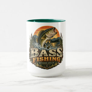 Vintage-Bassfischen bei Sonnenaufgang Tasse