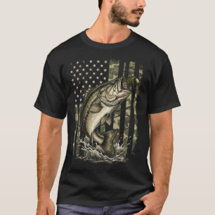 Vintage-Bassfischen US-amerikanische Flagge Camouf T-Shirt