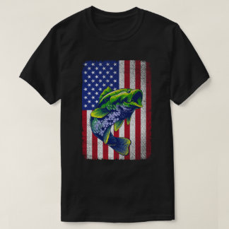 Vintage Bassfischerei 4. Juli Amerikanische Flagge T-Shirt