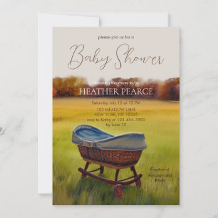Vintage Bassinet Watercolor Fall Farm Babydusche Einladung