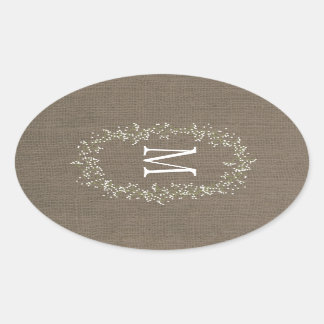 Vintage-Bast-Blumenmonogramm Ovaler Aufkleber