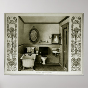 Vintage Bath Room Illustration 1903 Poster