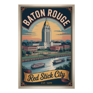 Vintage Baton Rouge Louisiana Retro-Reiseposter Poster