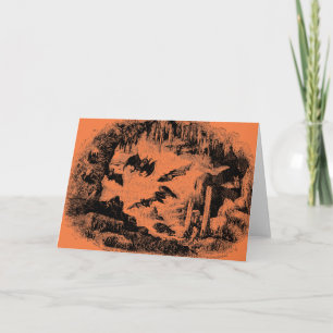 Vintage Bats in Cave 1800s Bat Halloween Orange Karte