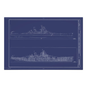 Vintage Battleship USS Missouri Blueprints Poster