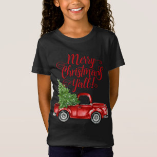 Vintage Bauernhof Red Truck Frohe Weihnachten Y'al T-Shirt