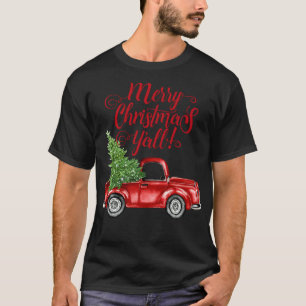 Vintage Bauernhof Red Truck Frohe Weihnachten Y'al T-Shirt