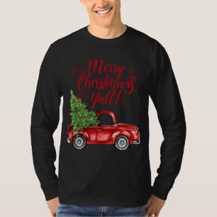 Vintage Bauernhof Red Truck Frohe Weihnachten Y'al T-Shirt