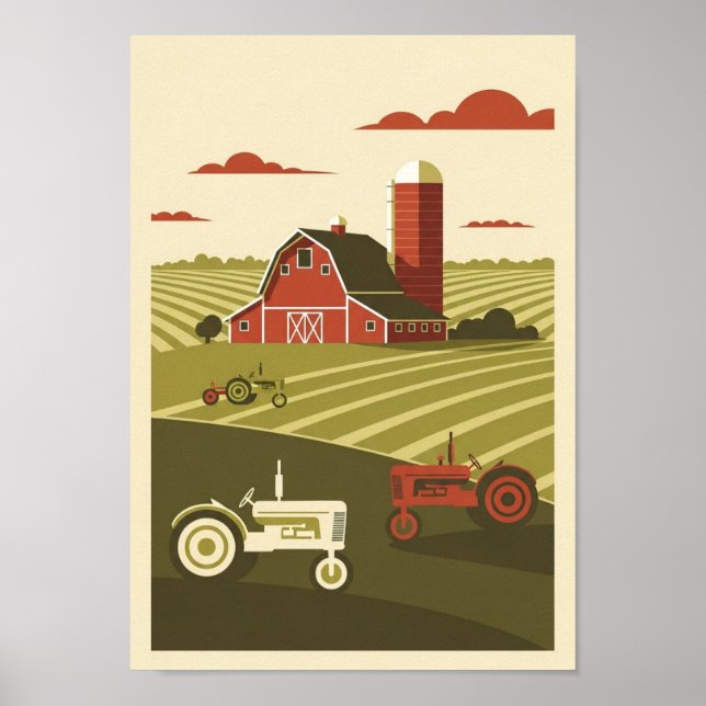 Vintage-Bauernhof-Szene-Druckposter Poster (Vorne)