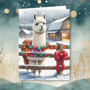 Vintage-Bauernhof und niedlicher Lama-Weihnachten  Karte