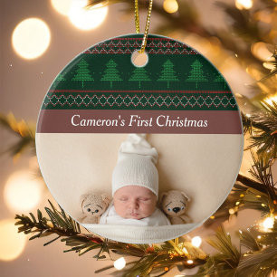 Vintage-Baum-Muster Baby-Weihnachten-Foto Keramik Ornament