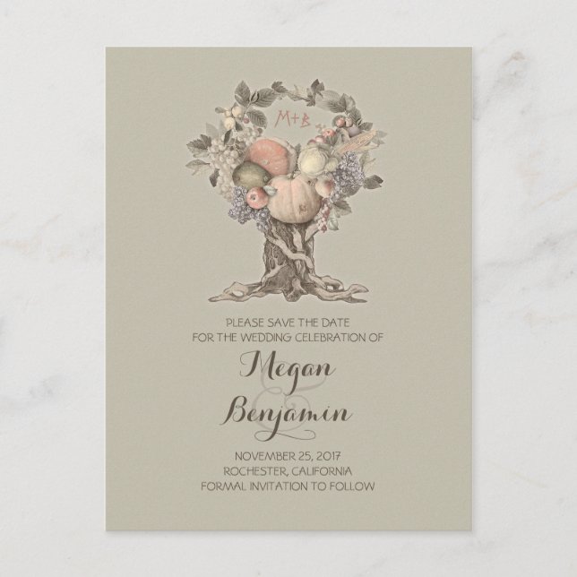 Vintage Baumernte Save the Date Ankündigungspostkarte (Vorderseite)