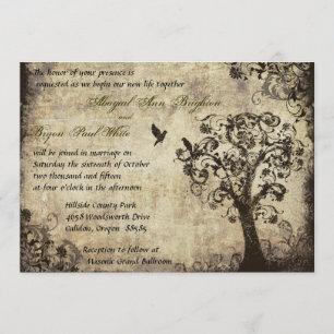 Vintage Baumhochzeit mit grünem Text Einladung