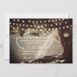 Vintage Baumhochzeit mit rustikalen String-Lichter Einladung