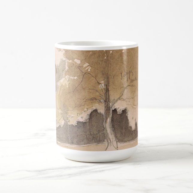 Vintage Baumlandschaft, neutrale Farbtöne Wasserfa Kaffeetasse (Von Creator hochgeladen)